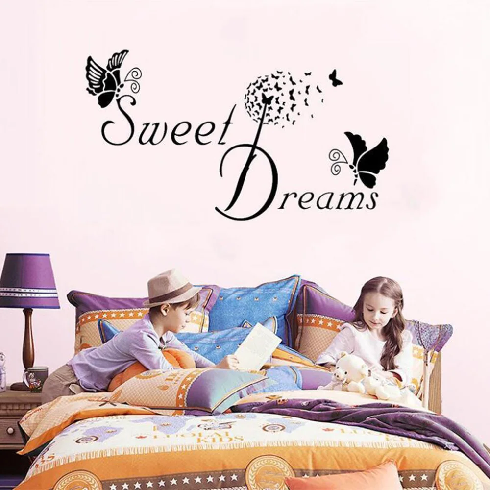 Романтические буквы сладкие сны настенные наклейки Модные бабочки любовь Цитата настенные наклейки для спальни наклейки DIY аксессуары