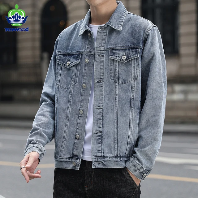 Streetwear Men's Jeans Jacket Coat Spring Autumn Cotton Solid Korean version Casual Denim Jackets Male Large size M-5XL 1