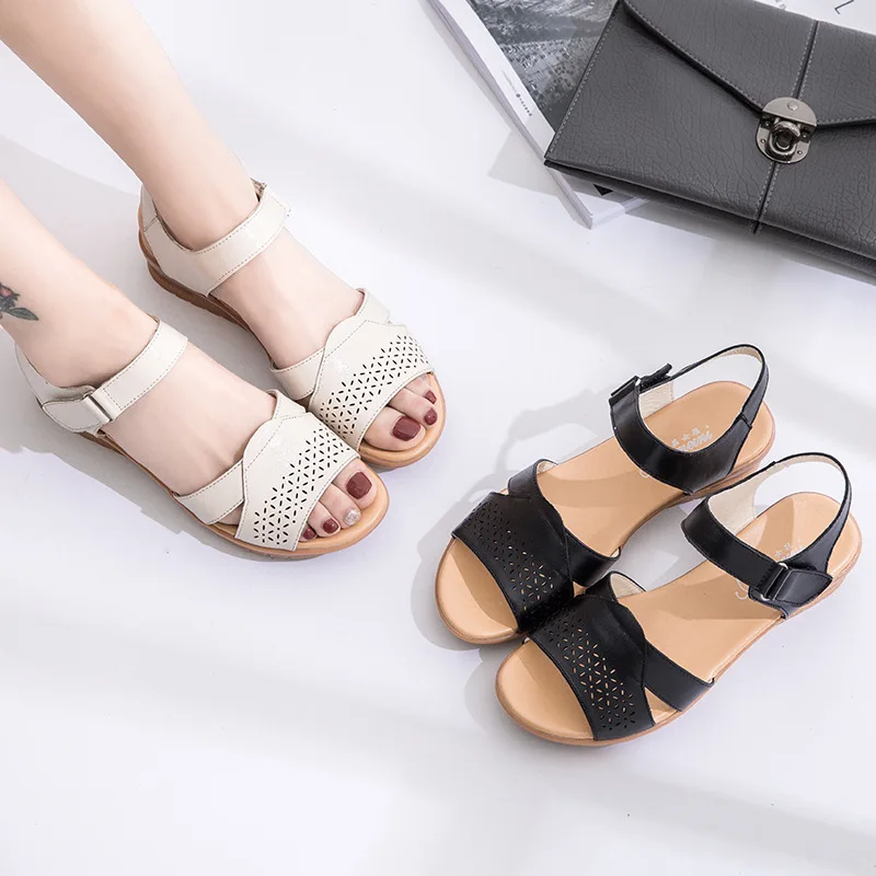 

Mom Sandals Women's Summer Flat 2019 New Style Genuine Leather Soft Bottom Is Comfortable And Anti-slip Middle-aged Shoe