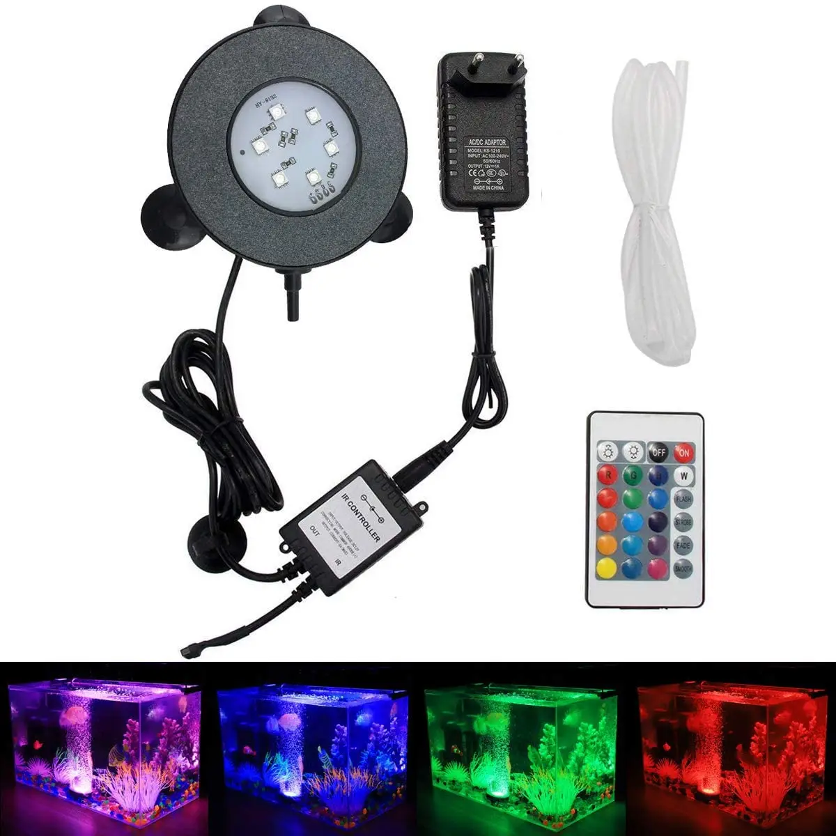 

US/EU Plug RGB 16Colors Aquarium Light LED Decoration Bubble Air Stone Light Remote Control Fish Tank Lamp AC100-240V