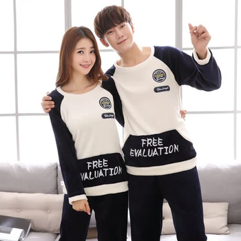 

2020 Winter Couples Thick Warm Flannel Pajamas Sets for Women Long Sleeve Coral Velvet Pyjama Men Cartoon Homewear Home Clothing
