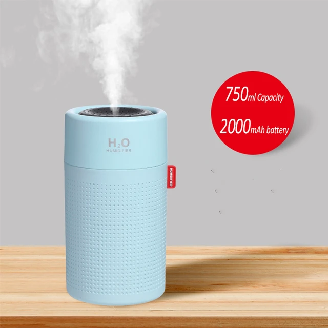 Wireless Air Humidifier USB Portbale Aroma Diffuser 2000mAh Battery Rechargeable Umidificador Essential Oil Humidificador 750ML Blue