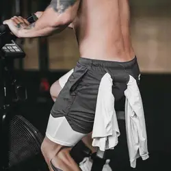 Short de Sport 2 en 1 pour homme, séchage rapide, pour la course à pied, le Jogging, le Fitness et la Gym 