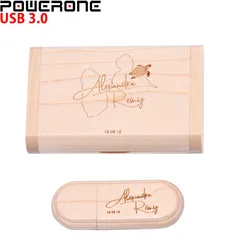 POWERONE – clé USB 3.0 en bois d'érable avec boîte d'emballage, support à mémoire de 4GB 8GB 16GB 32GB 64GB, logo personnalisé gratuit, cadeaux créatifs 
