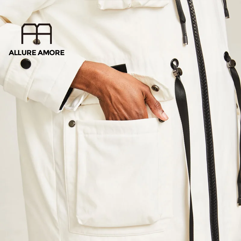 Allure Amore, зимнее хлопковое пальто для женщин, на молнии, с большим карманом, верхняя одежда, куртки с капюшоном, плотные, теплые, женские парки