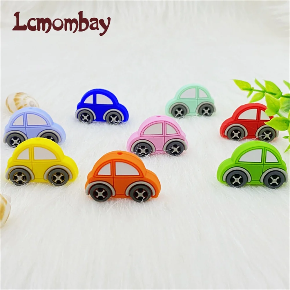 10/pcs Mini Car Silicone Beads Baby Teether Bead Teething Toys Accessories BPA Free Rodents Chewable Toys