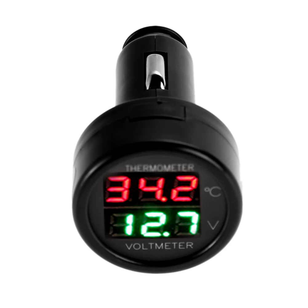 Hot 2 in 1 LED Zigarettenanzünder Digital Voltmeter Thermometer 12-24V Rot & Rot 