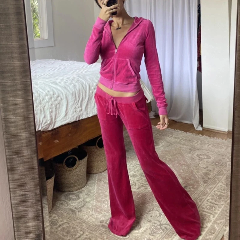 YICIYA Velvet Casual Elegant 2 Pieces Set Women Outfits Zipper Sweatshirt And Pant 2021 Tracksuits women y2k Solid Hoodies Suit |
