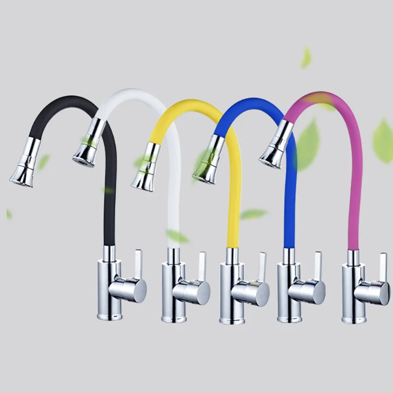 Torneira de Gel de Sílica para Cozinha Torneira Giratória com Qualquer Direção Misturador de Água Fria e Quente Preta Azul Vermelha com Alça Única