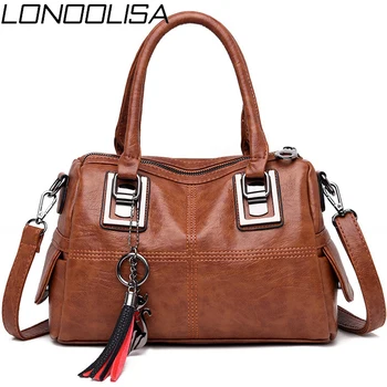 

LONOOLISA Vintage Leather Tassel Ladies Hand Bags For Women 2019 Totes Luxury Handbags Designer Crossbody Bag Boston Sac a main
