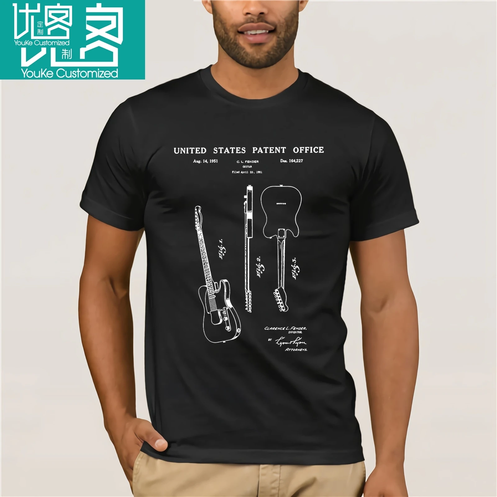 Hot-Sale-Fashion-Telecaster-T-Shirt-1951-Electric-Guitar-US-Patent-Leo-Casual-Tee-Shirts | Мужская одежда