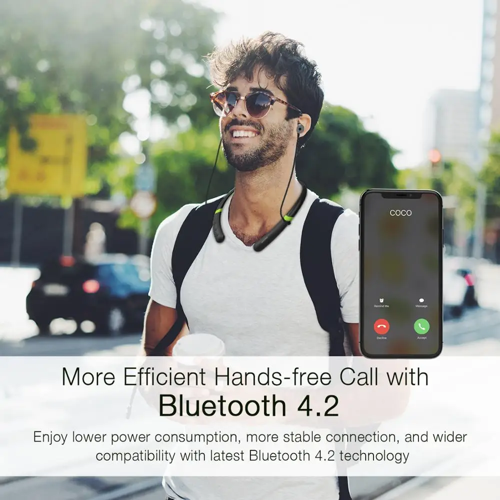 Mpow A5, активные наушники с шумоподавлением и шейным ремешком, Bluetooth, беспроводная гарнитура, IPX6, структурная, водонепроницаемая, магнитная, для Spoarts