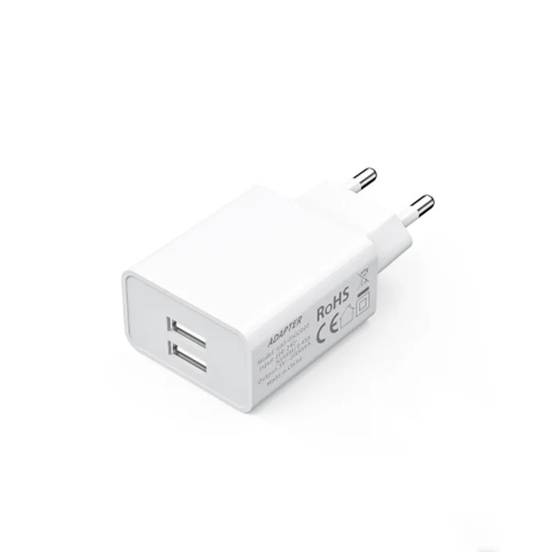 Двойное зарядное устройство USB, 5 В, 2 А, для iPhone X, 8, 7, iPad, быстрое настенное зарядное устройство, ЕС, США, адаптер для samsung, Xiaomi, зарядное устройство для мобильного телефона, кабель для передачи данных - Тип штекера: GAT-0032A-EU-white