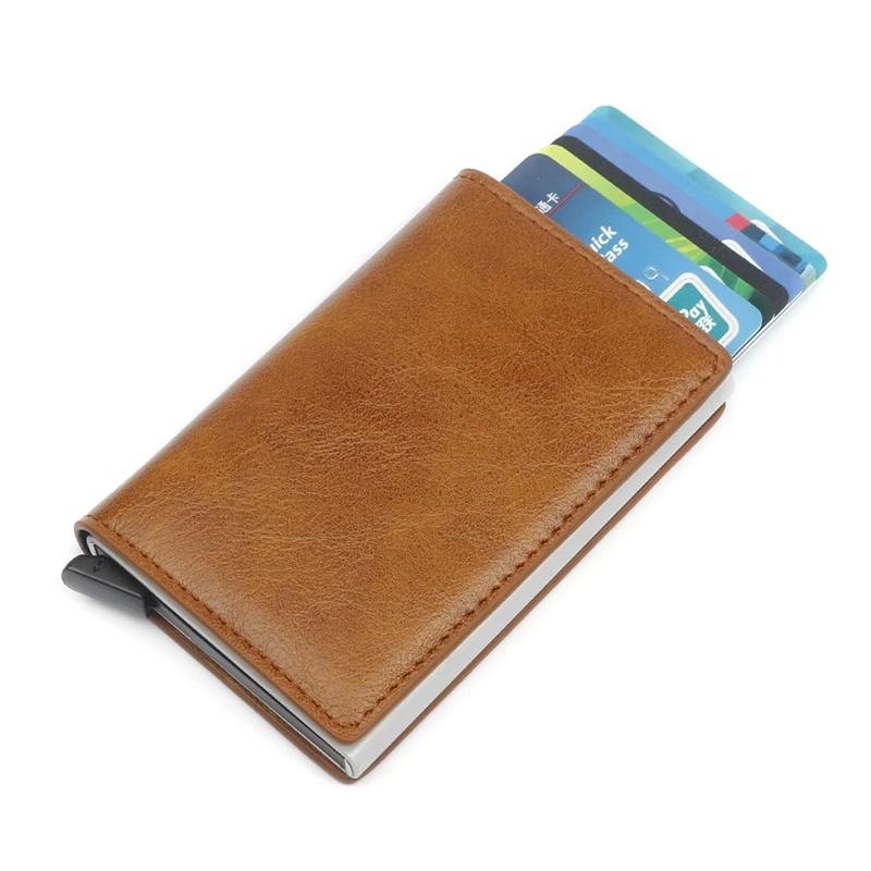 Бизнес Rfid держатель для карт мужские кошельки сумка для денег Мужской винтажный короткий кошелек маленькие кожаные тонкие бумажники для мужчин мини кошелек Тонкий - Цвет: Коричневый