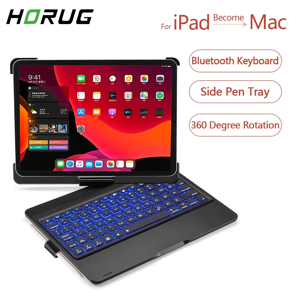 

360 Degree Rotation Bluetooth Keyboard For iPad Pro 11 2020 Keyboard Case Bluetooth Keyboard With Pencil Holder 7 LED Backlit
