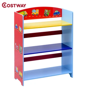 

3-Tier Kids Adorable Corner Cars Book Bookshelf Environmentally Friendly Paint Attractive Pattern Suitable Height Shelves