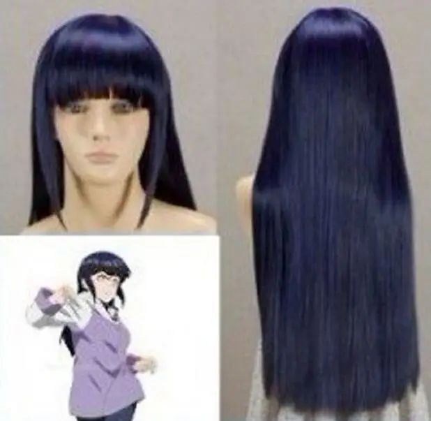 Парик для косплея парик NarutoShippuden Hinata Hyuga чернильно синий высокая температура 80 см