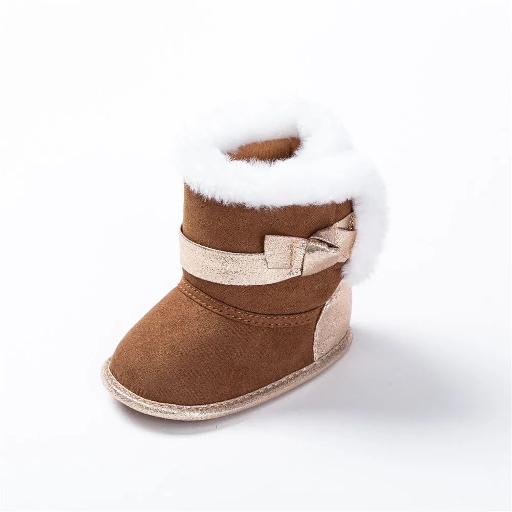 Baby Shoes Baby Boots Winter Warm Baby Boots Cute Kids Bowknot Soft Sole Footwear Walking Shoes Prewalker Toddler Infant Fuzzy Shoes 0-18M