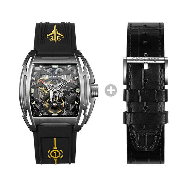 CIGA Design Z Series Personnalised Custom Waterproof Luminous Silicone Strap Mechanical Automatic Mens Watch Black leather