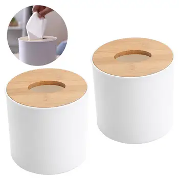 

2PCS Wooden Lid Round Tissue Boxes Roll Paper Tissue Holders Practical Napkin Boxes Simple Tissue Storage Box