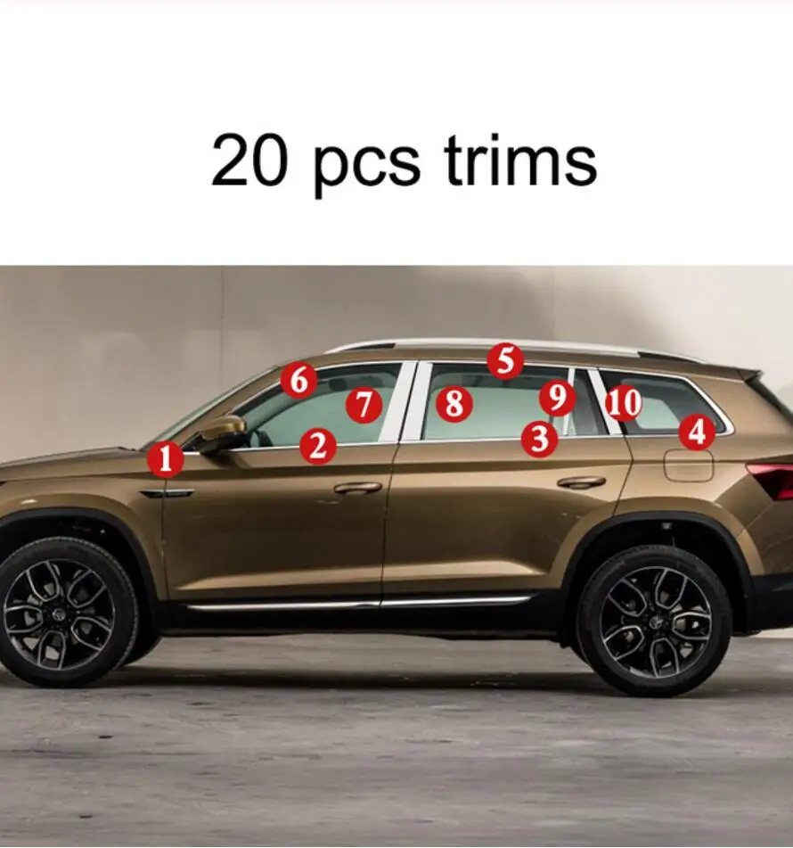 20 pcs trims Автомобильные аксессуары из нержавеющей стали для окон автомобиля, внешняя накладка на подоконник для skoda kodiaq, Стайлинг автомобиля - Название цвета: 20 pcs trims
