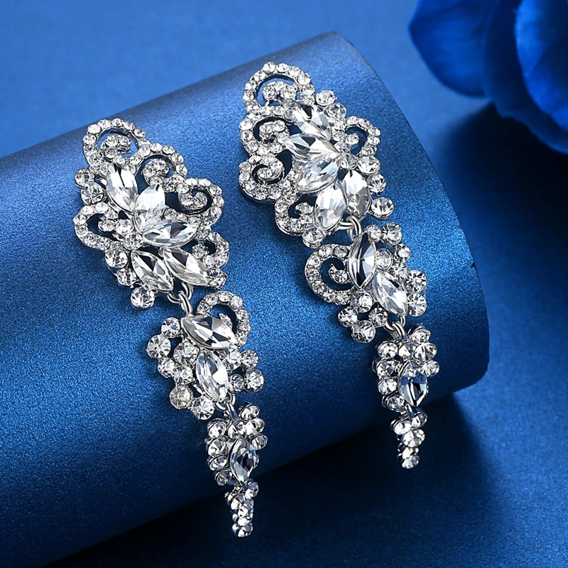 Mecresh серебряный цвет кристалл свадебные Висячие серьги для женщин корейская мода горный хрусталь Свадебные Длинные серьги ювелирные изделия EH948 - Окраска металла: EH295