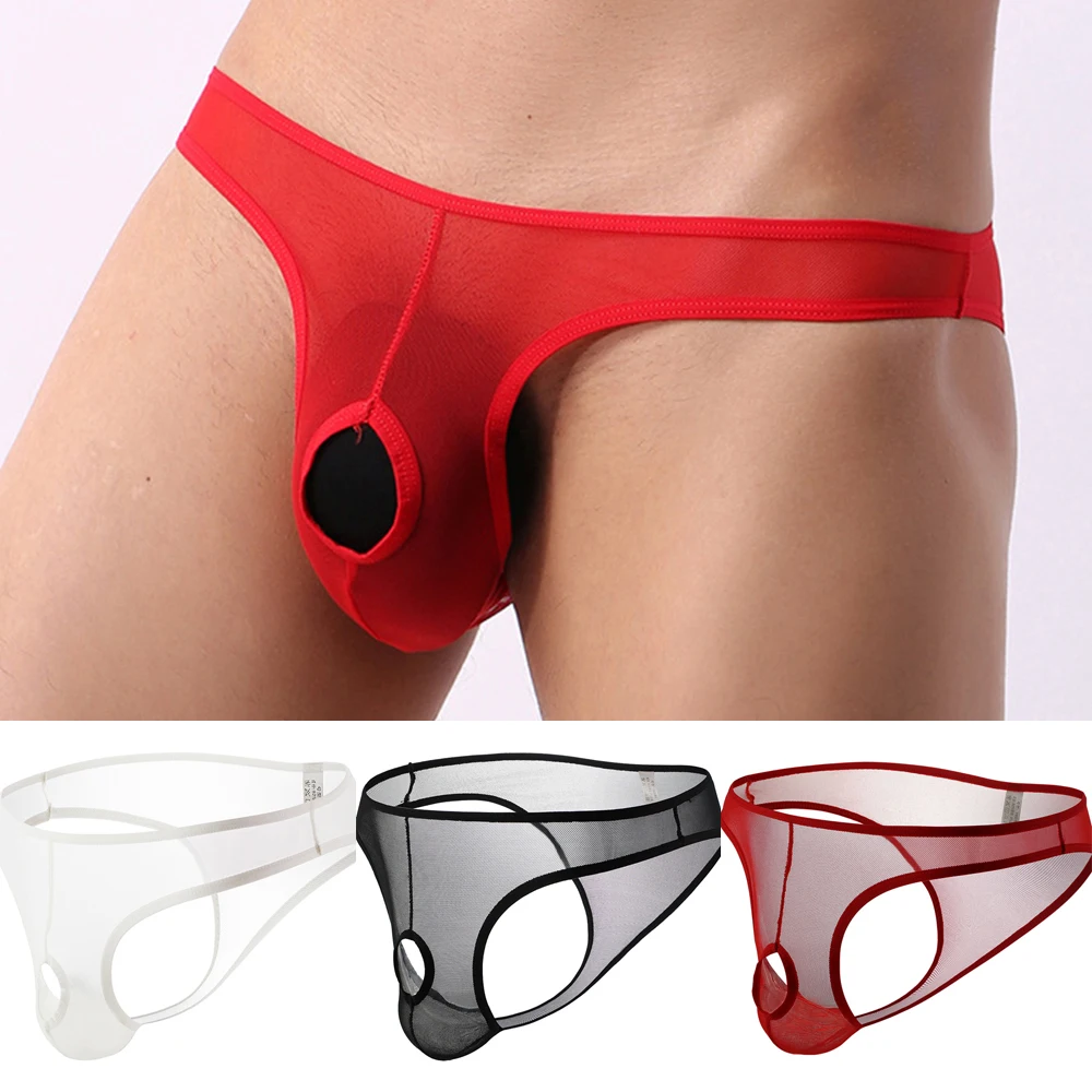 Men's Sexy See-through U-convex Underwear Mesh Transparent Briefs Mesh Sheer Pouch Stretchy Seamless Breathable Panties Thongs boxer briefs with ball pouch