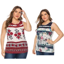 Лето европейский и американский толстый мм размер женский ретро без рукавов с принтом жилет футболка куртка