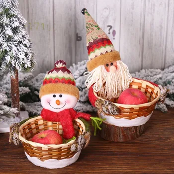 

Lovely Christmas Candy Storage Bamboo Xmas Gift Holder Basket Home Desktop Decoration Santa Claus Storage Basket Gift Ornament a