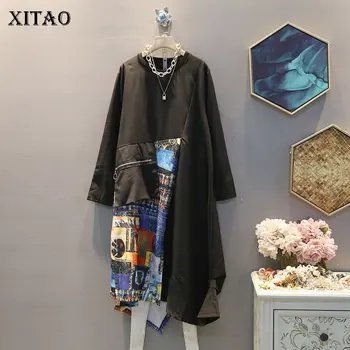 

XITAO Irregular Patchwork Dress Fashion New Women Pullover Full Sleeve Patchwork Goddess Fan Minority Casual Loose Dress DMY3025