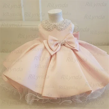 

Kids Satin First Communion Dresses Glitz Ball Gown Pageant Dress Flower Girl dresses for Weddings banquet Back Dress