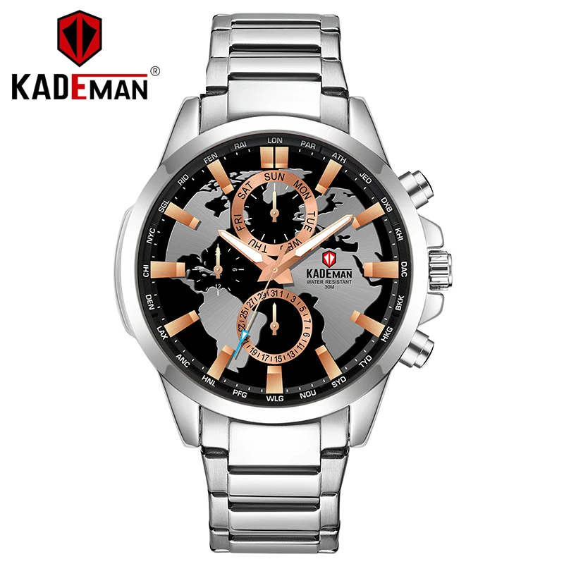 KADEMAN лучший бренд класса люкс Relogio Masculino повседневные трехигольчатые часы мужские стальной ремешок Календарь Водонепроницаемые кварцевые часы мужские