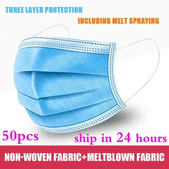 

10-200pcs Disposable Mask 3 Layer Nonwove Ply Filter Mouth Face Mask Meltblown Earloop Mouth Mask