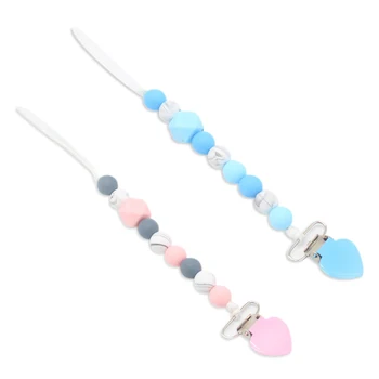 

2 Pcs Baby Pacifier Clip Chain Colorful Love Heart Silicone Dummy Pacifier Clip Chain Baby Soother Chain Chew Silicone Teether B