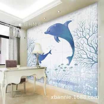 

Abstract Hand-Painted Blue Dolphin Underwater World TV Backdrop Wallpaper Living Room Bedroom CHILDREN'S Cartoon Mural