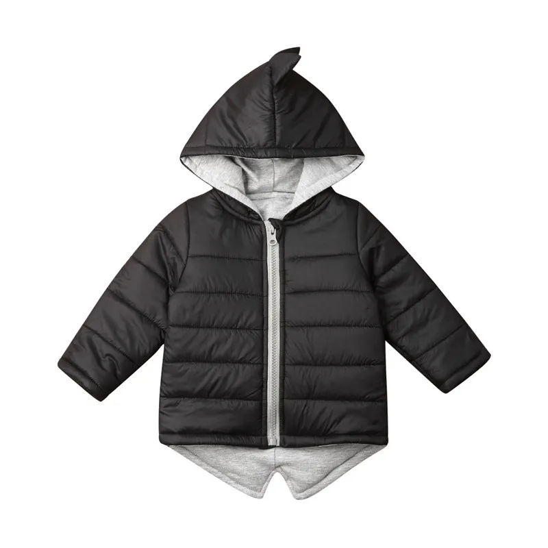 Осенне-зимние куртки на молнии для девочек и мальчиков, куртка динозавр, куртки для маленьких девочек, детская верхняя одежда с капюшоном, детская одежда - Цвет: Черный