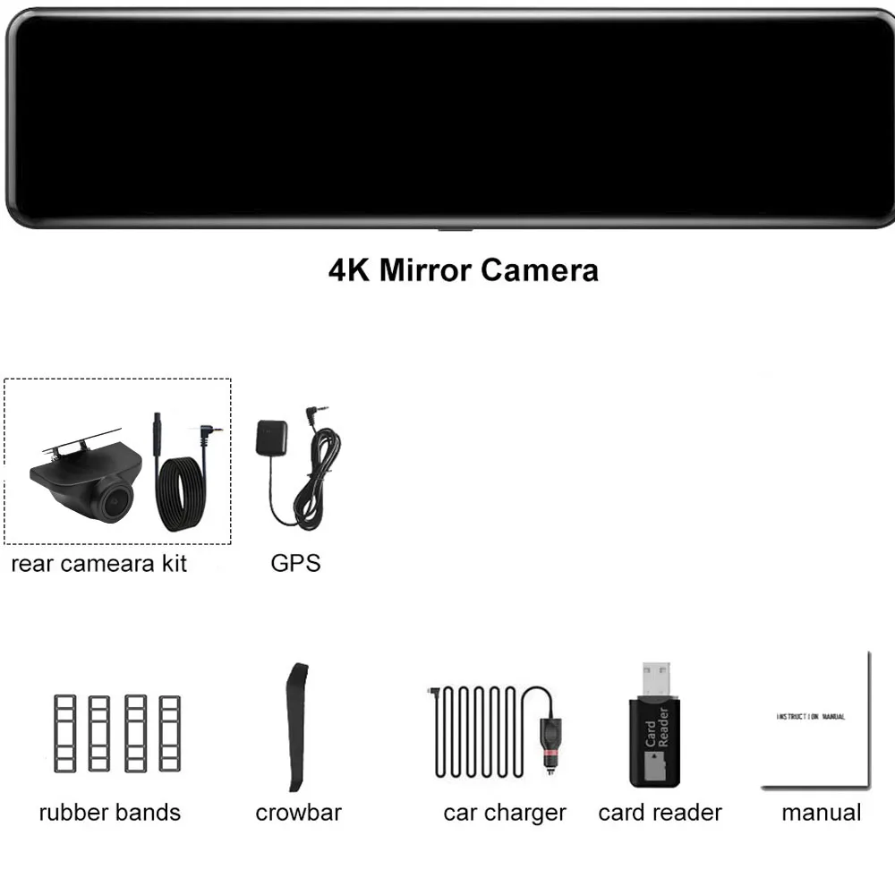 HGDO E466 12'' 4K 2160P Dash Cam Rear View Mirror Reverse Camera GPS Track Video Recorder Sony IMX415 Car DVR Auto Registrar