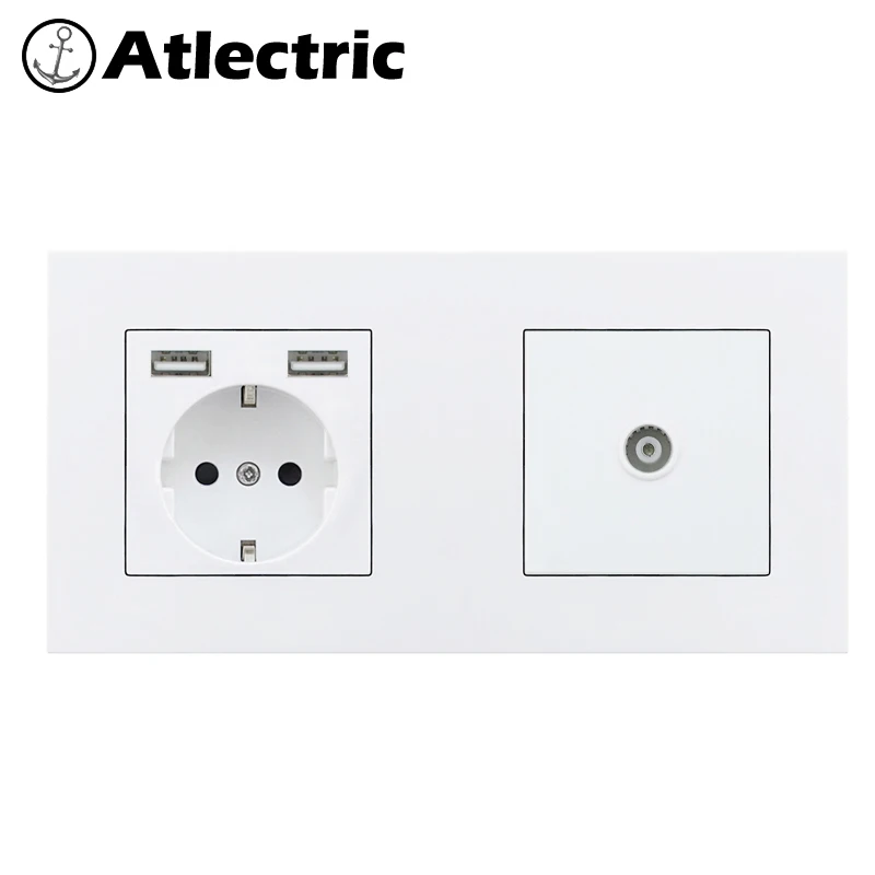 Atlectric DE EU розетка с двумя usb-портами для зарядки RJ45 ТВ компьютерная двойная розетка пластиковая панель ПК настенная розетка переходник usb,разетка с usb для дома,розетки