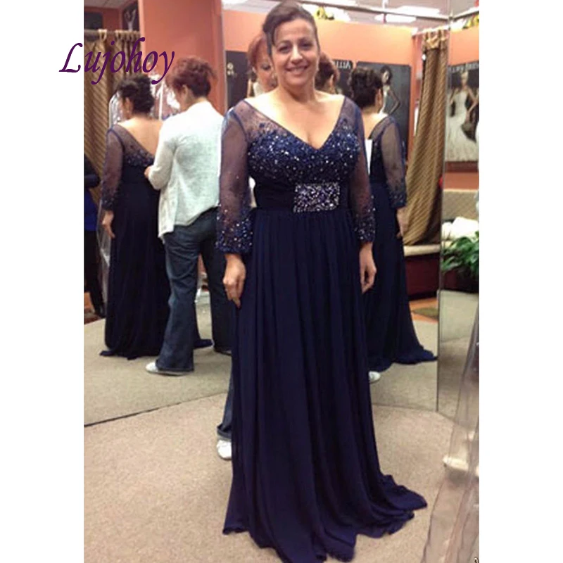 Lange Mouwen Lace Moeder van de Bruid Jurken voor Bruiloften Diner Marineblauw Plus Size Formele Gowns Bruidegom Godmother Jurken 2019 Lange Mouwen Lace Moeder van de Bruid Jurken voor Bruiloften Diner Marineblauw Plus Size Formele Gowns Bruidegom Godmother Jurken 2019