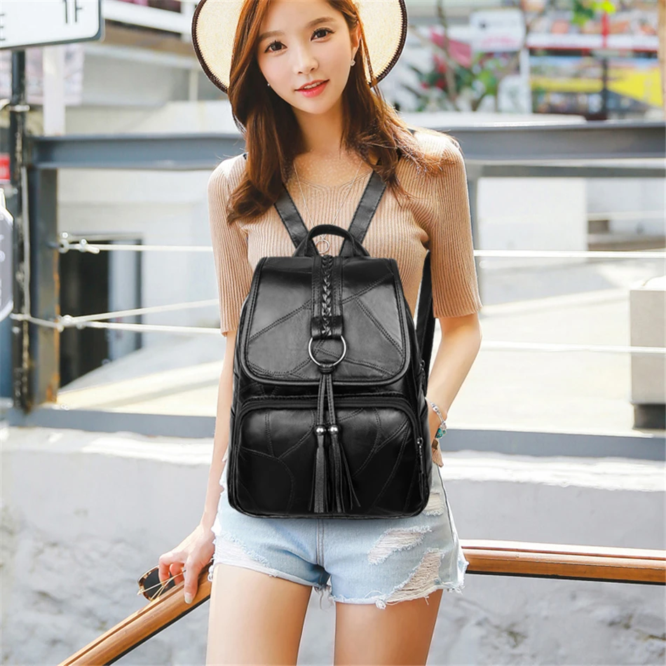 Элегантные женские рюкзаки с кисточками Mochila Feminina, мягкие кожаные школьные рюкзаки для девочек, большой вместительный дорожный рюкзак Bolso Mujer