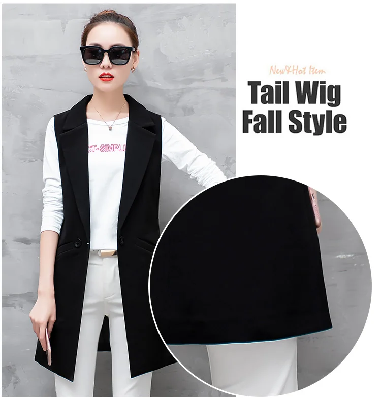 Без рукавов весна осень костюм куртка Женский Длинный блейзер жилет размера плюс куртка без рукавов AE609