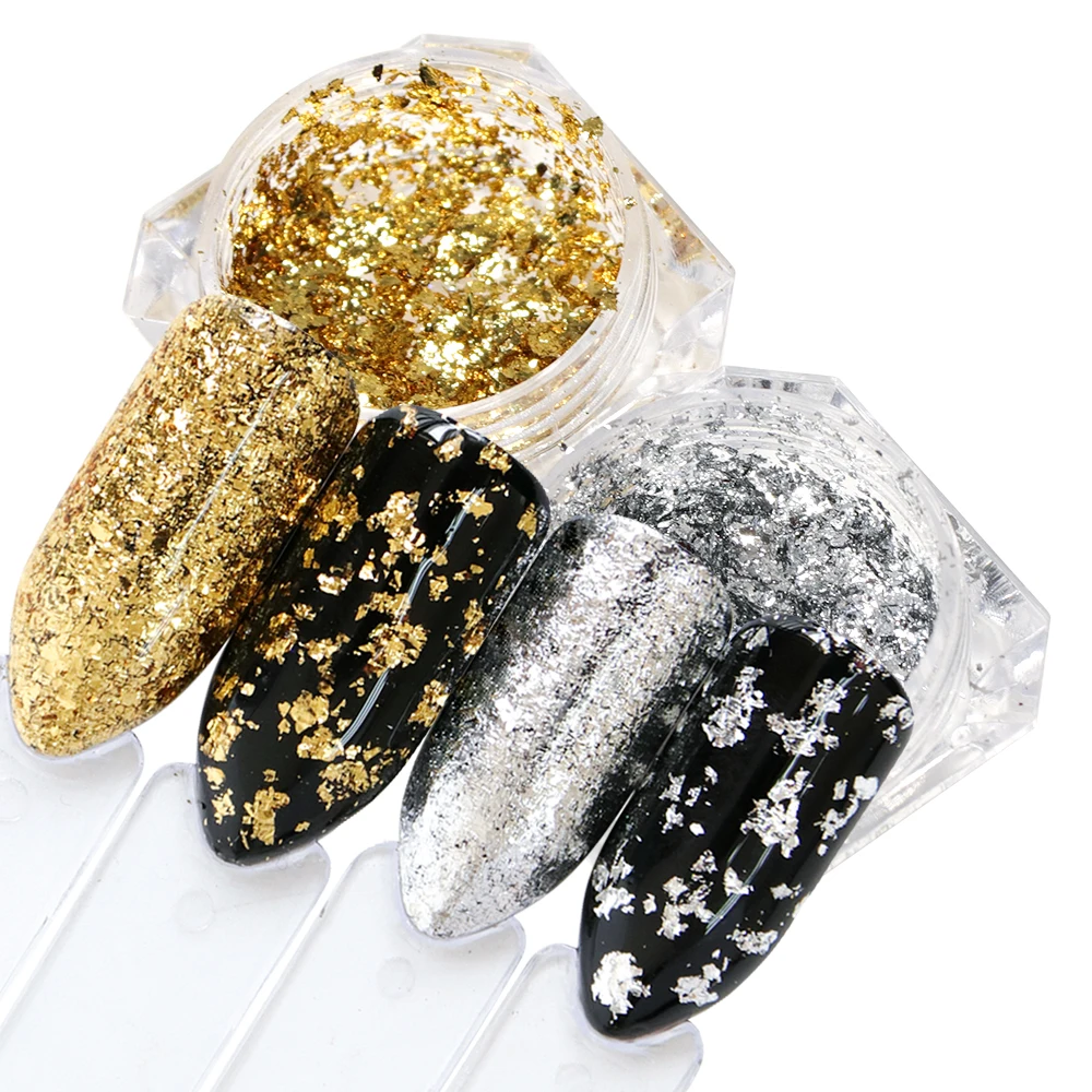 1 Box Gold Silver Flakes Nail Glitter Aluminum Irregular Sequins Mirror Powder Paillette Foils Sticker Nail Art Decorations TRCB