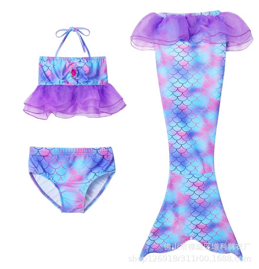 

2019 New Style Mermaid Bikini Three-piece Set Children Mermaid Swimsuit Additive Swim Fins