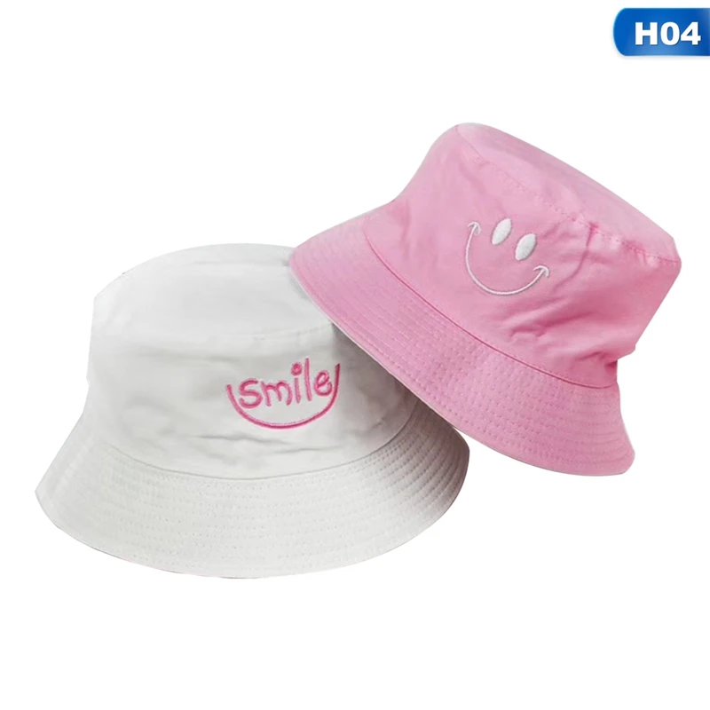 SMILE Bucket Hat Double Sided Bucket Hat Smiling face Unisex Fashion Bob Cap Hip Hop Gorro Men Summer Cap - Color: HT3149H04