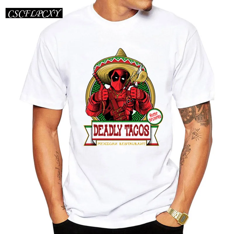 

Deadly Tacos funny printed Men t-shirts short sleeve casual basic tops hispter Star Wars Deadpool tee shirts