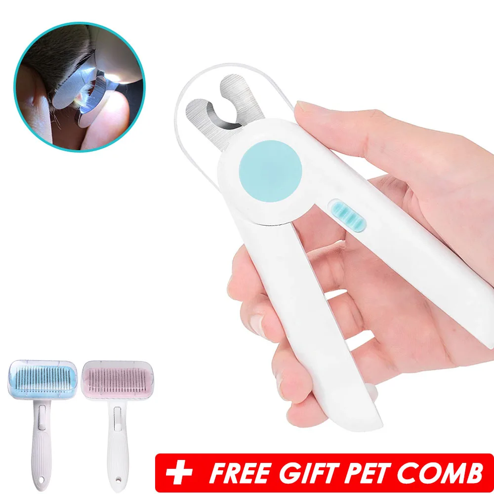 

Free Gift Dog Cat Nail Clippers With Nail File Flishlight Anti-spatter Non-slip Sharp Cat Clippers Claw Pet Grooming Tools