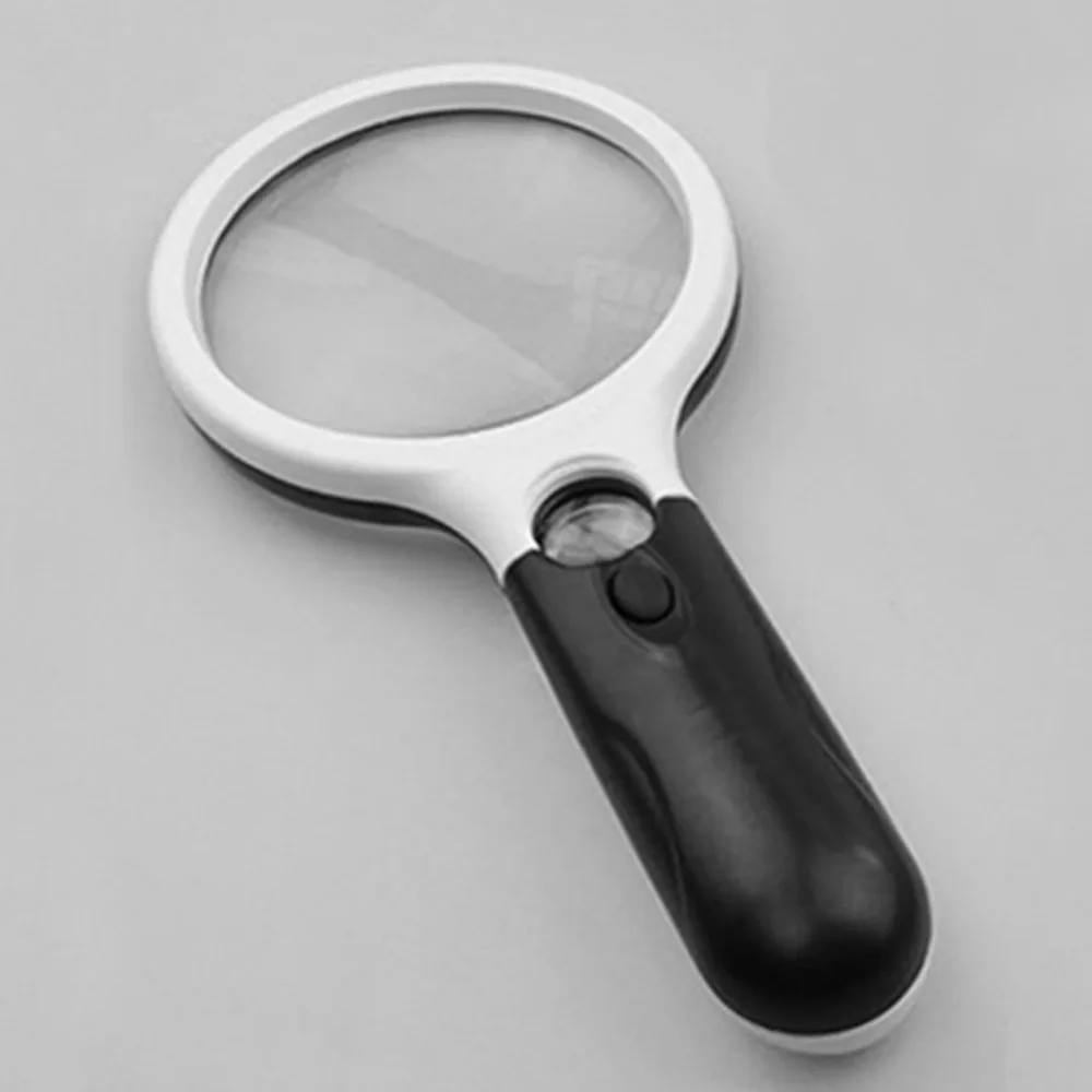 Double Lens Three LED Lights Handheld Light Reading Identification Jewelry High Magnification Magnifier