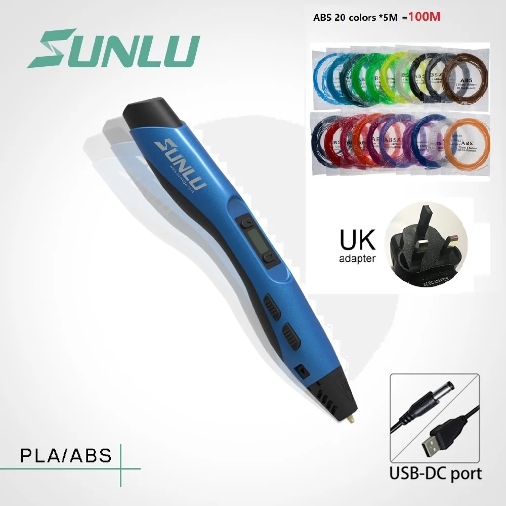 300Blue UK ABS 100M 5 шт., новинка, 3D Ручка, высокое качество, безопасность,, сделай сам, печать ABS, PLA, PCL, USB, нить, креативная игрушка, подарок, дети, взрослые, Сверхлегкий - Цвет: 300Blue UK ABS 100M