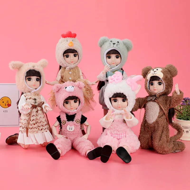 

36cm BJD Doll Gift Box Set Girl Princess Dress Up Doll 12 Zodiac Tiger Horse Clothes Cute Mini Girl Children Play House Toy