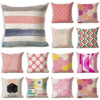 

Pink Geometric stripe Pattern Cotton Linen Throw Pillow Cushion Cover Car Home Sofa Bed Decorative Pillowcase Funda Cojin 40231